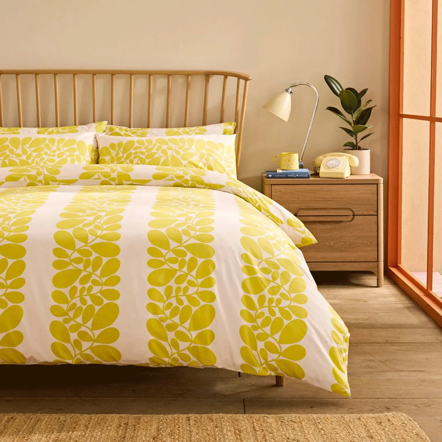 Orla Kiely Sycamore Stripe Double Duvet Set - Yellow, Cotton by Julian Charles