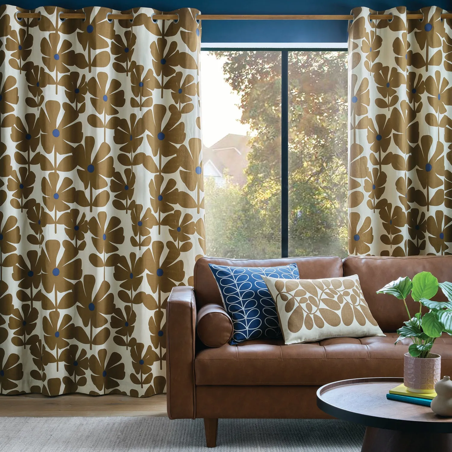 Orla Kiely Wildflower Eyelet Curtains - Coffee, Cotton by Julian Charles