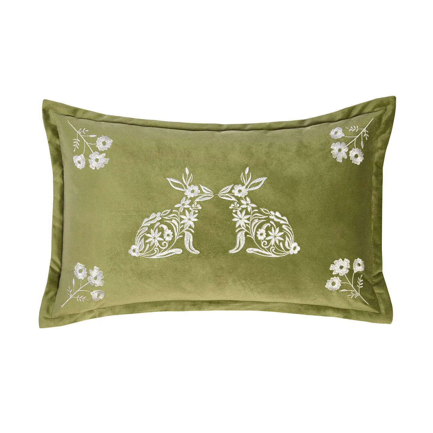 Ornate Hares Embroidered Cushion - Green product