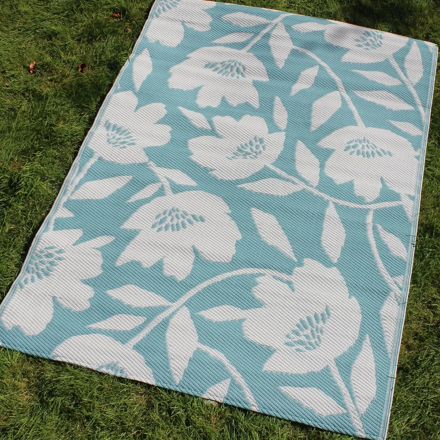 Outdoor Rug with Floral Pattern - Blue