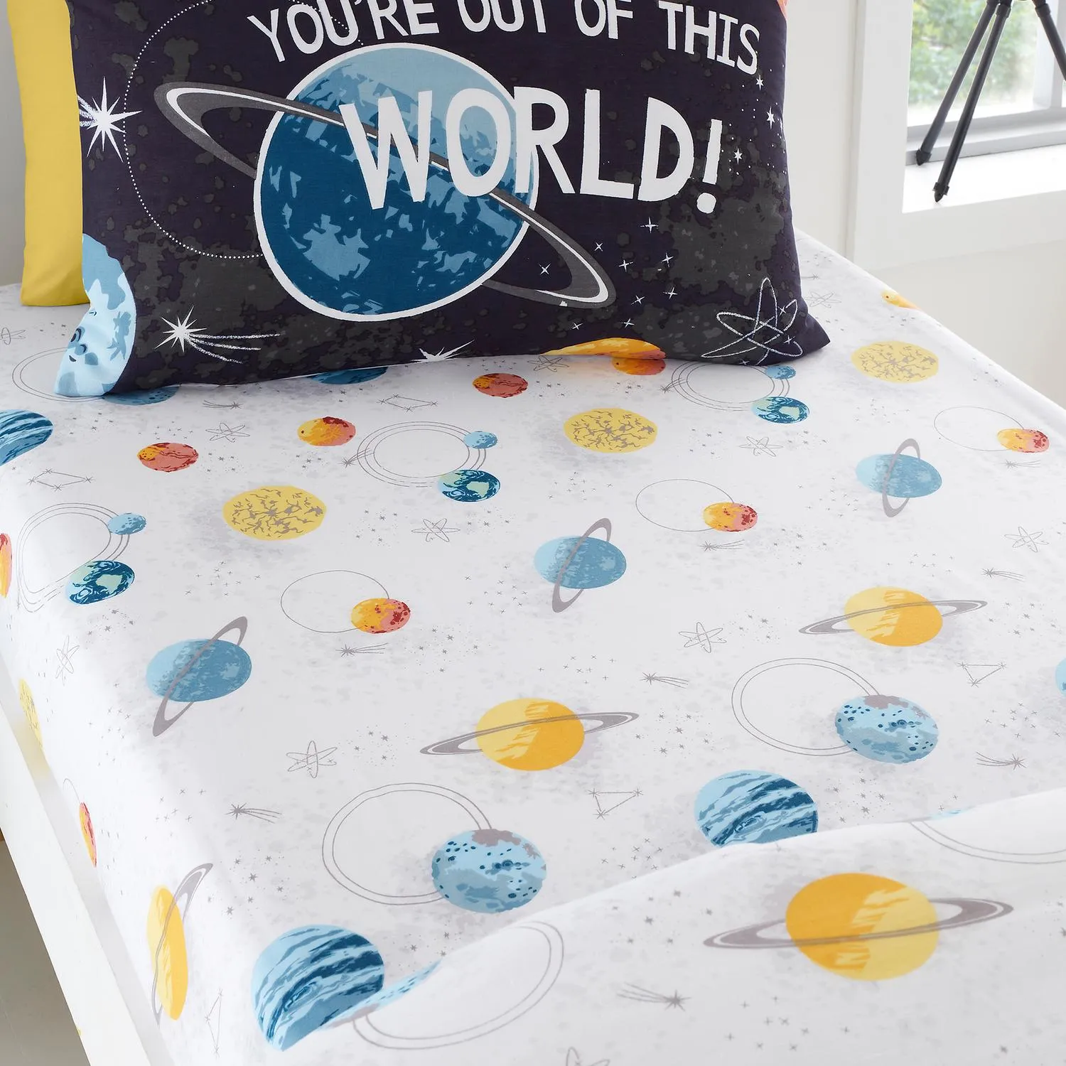 Outer Space Kids Single Fitted Bed Sheet - White product