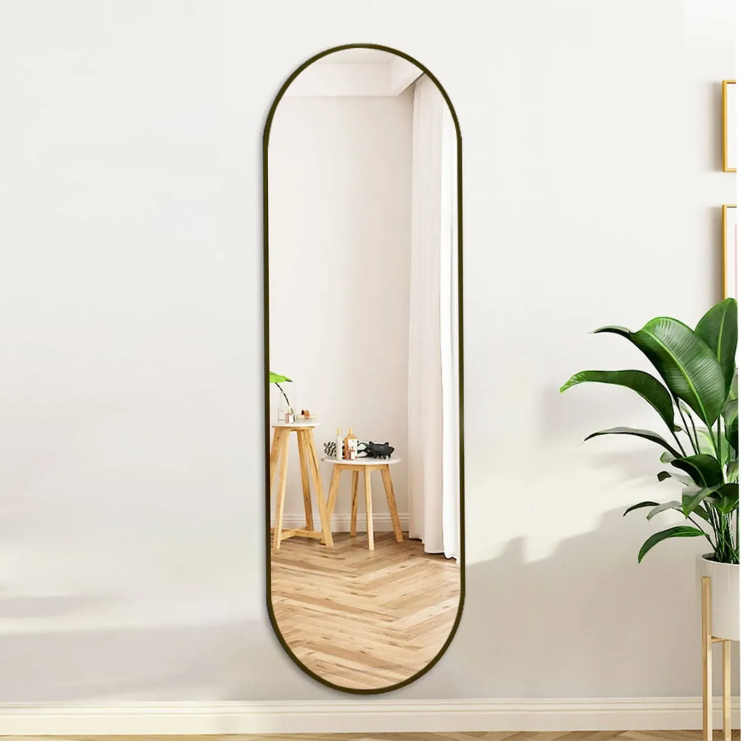 Oval Full Length Wall Mirror - Black, Metal alternate view