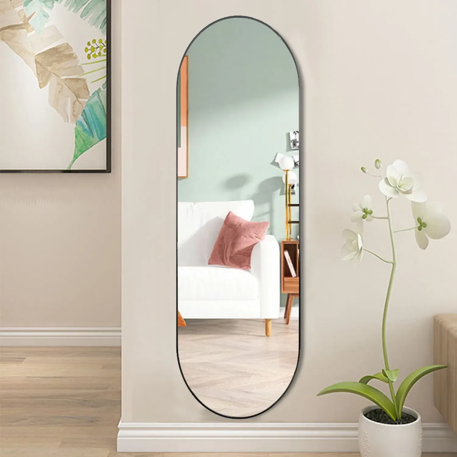 Oval Full Length Wall Mirror - Black, Metal product