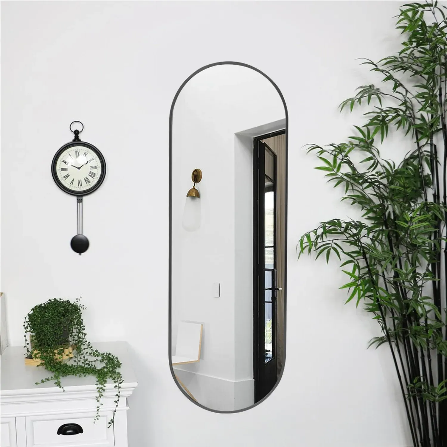 Oval Wall Mirror with Metal Frame - Black by Julian Charles, alternate view