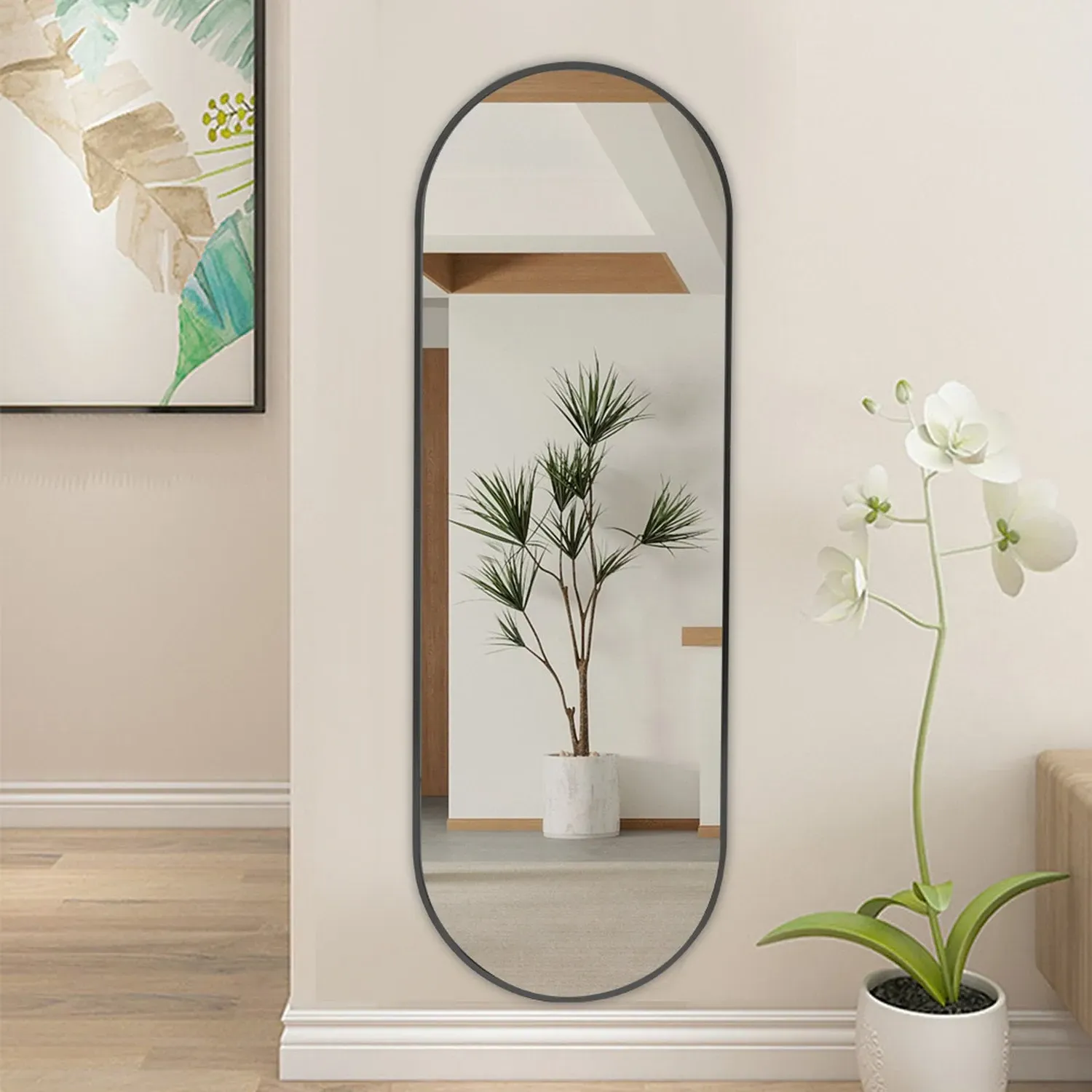 Oval Wall Mirror with Metal Frame - Black by Julian Charles