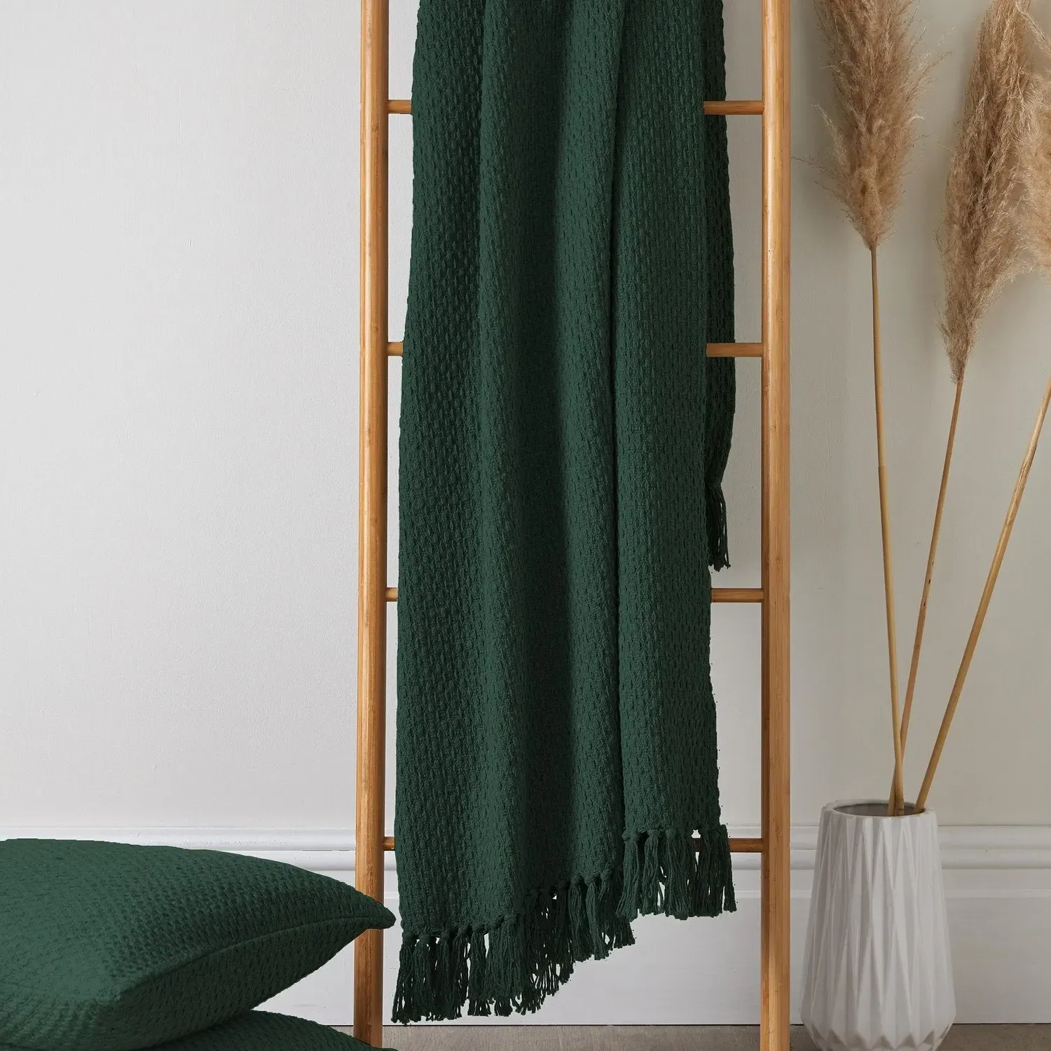 Oversized Cotton Throw with Textured Weave - Green