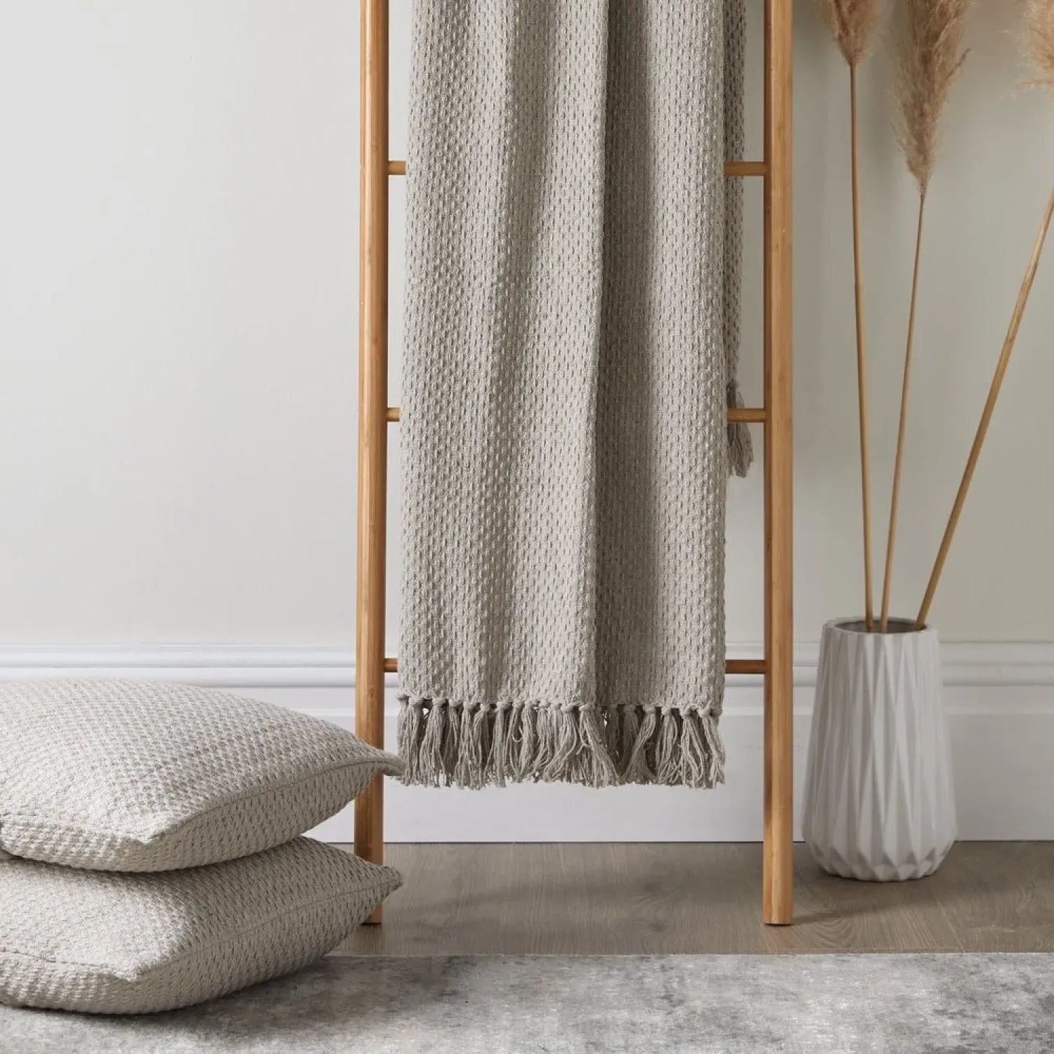 Oversized Cotton Throw with Textured Weave - Natural