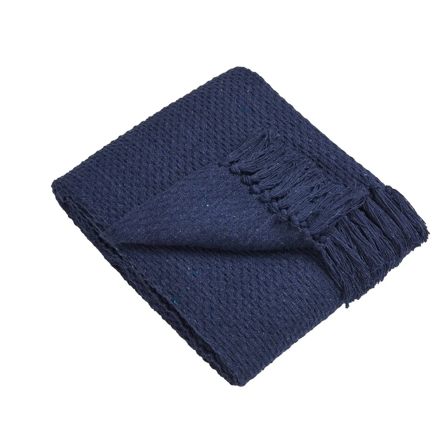 Oversized Cotton Throw with Textured Weave - Navy