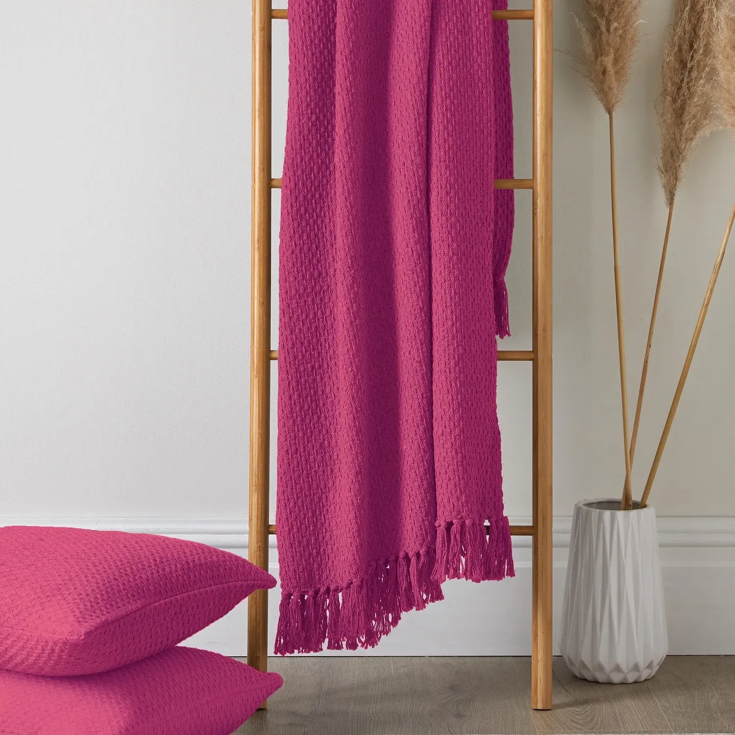 Oversized Cotton Throw with Textured Weave - Pink