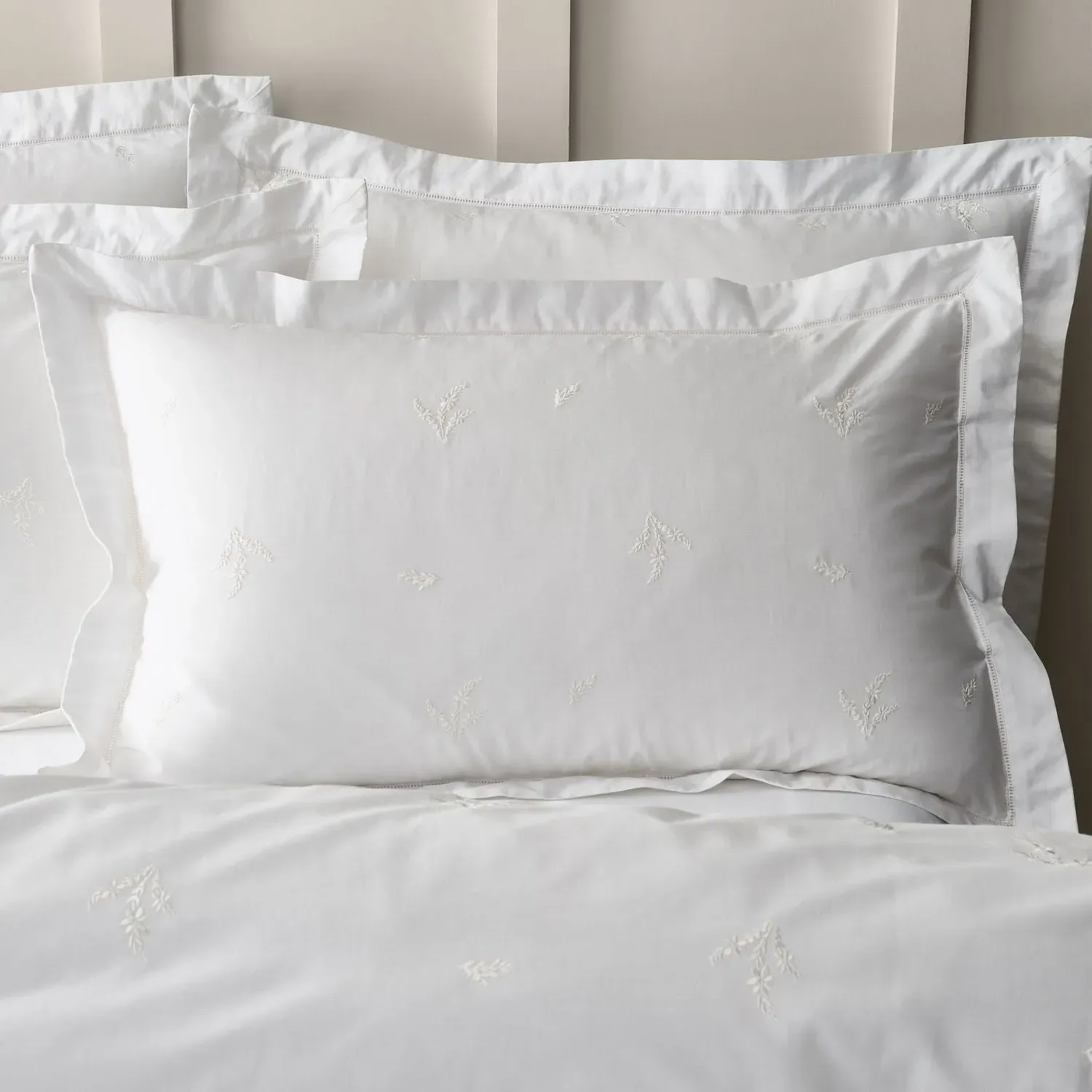 Oxford Pillowcase Floral Embroidery - White, Cotton