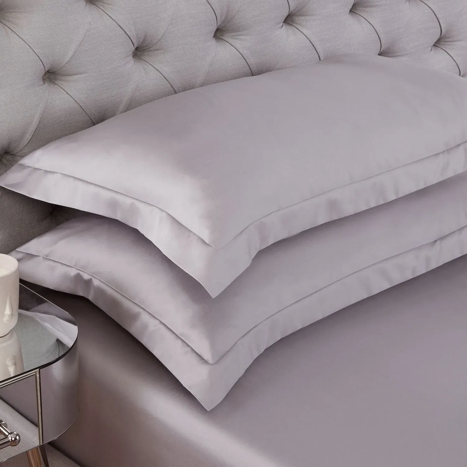 Oxford Pillowcase Pair 400TC - Silver, Cotton