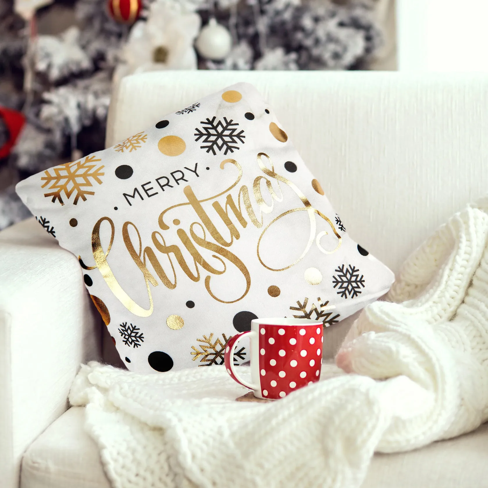 Pair Christmas Cushion Covers - White, Metallic image