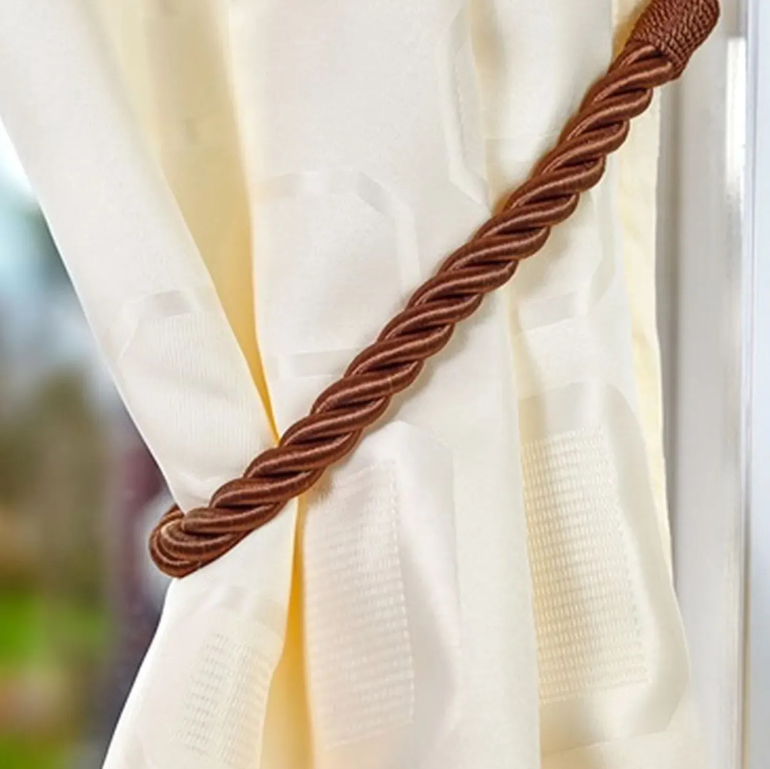 Pair Curtain Tiebacks - Brown, Rope