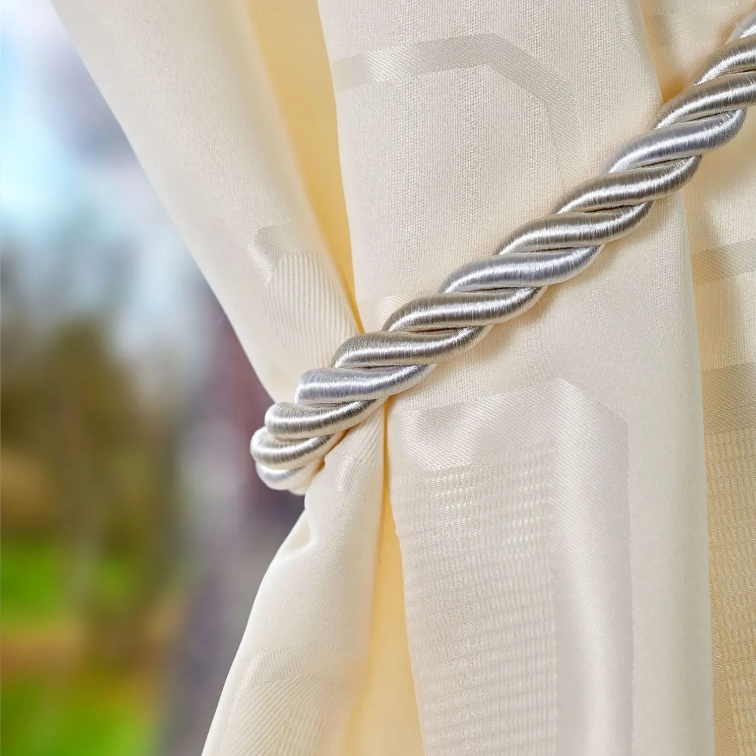 Pair Curtain Tiebacks - Cream, Rope