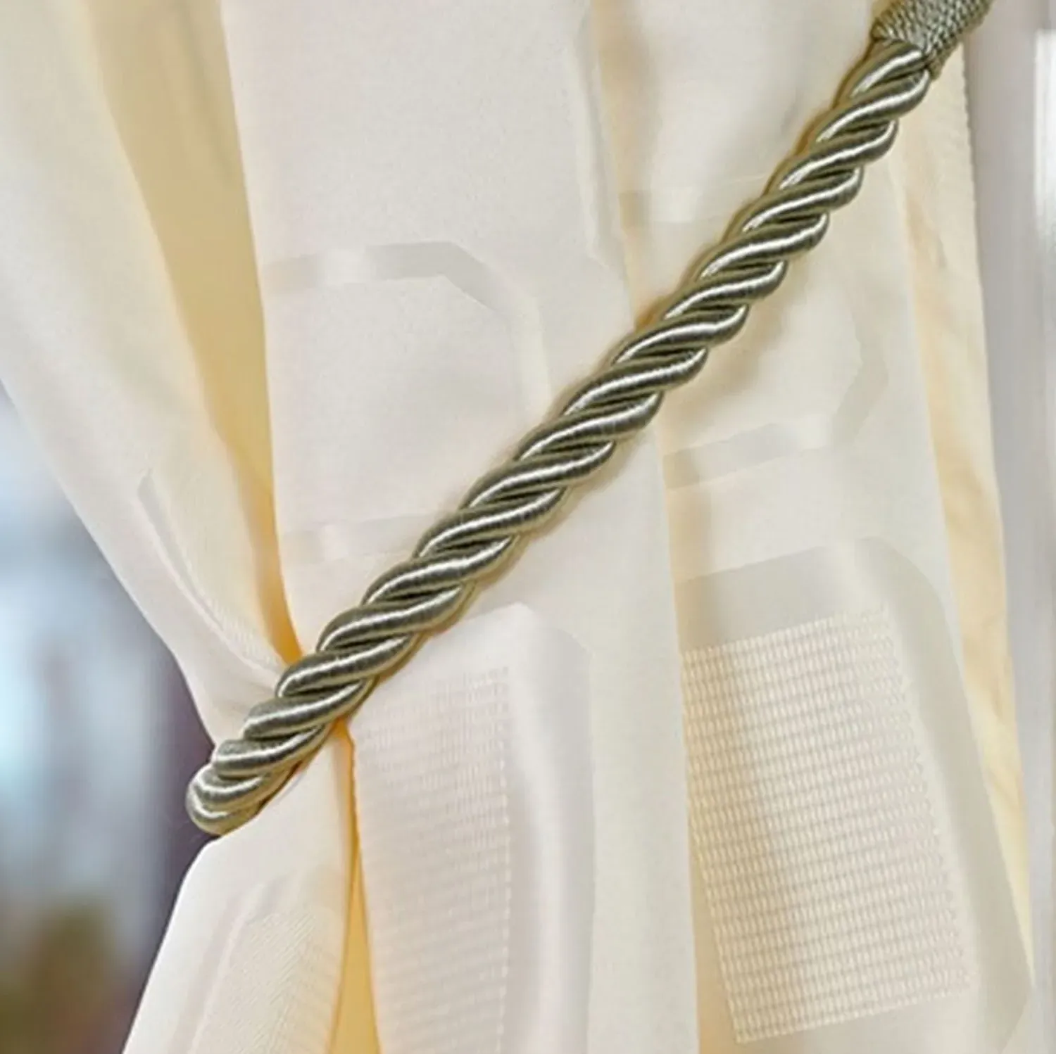 Pair Curtain Tiebacks - Green, Rope