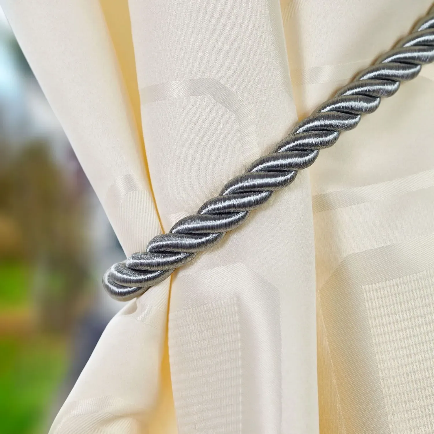 Pair Curtain Tiebacks - Grey, Rope
