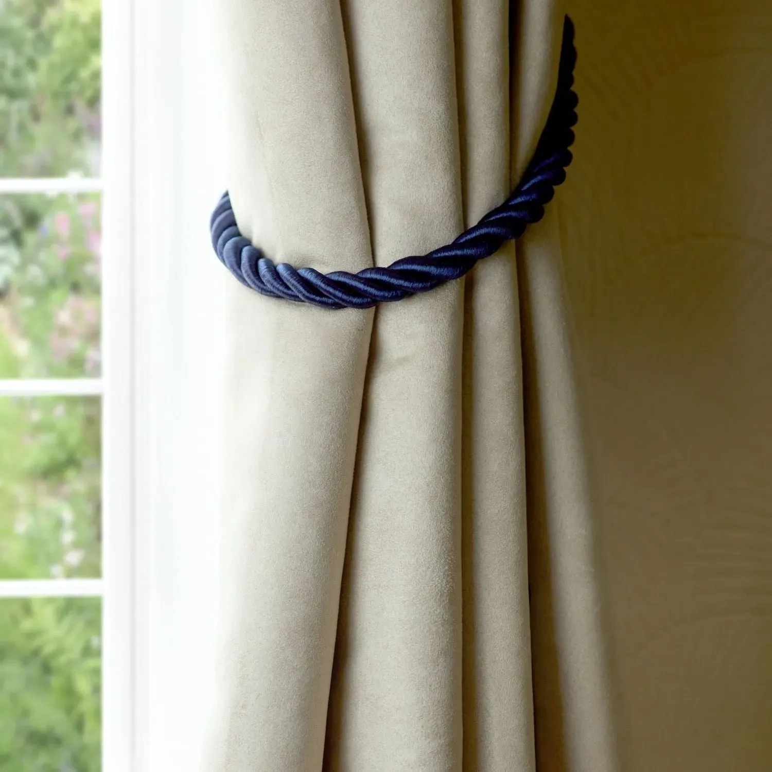 Pair Curtain Tiebacks - Navy Blue, Rope
