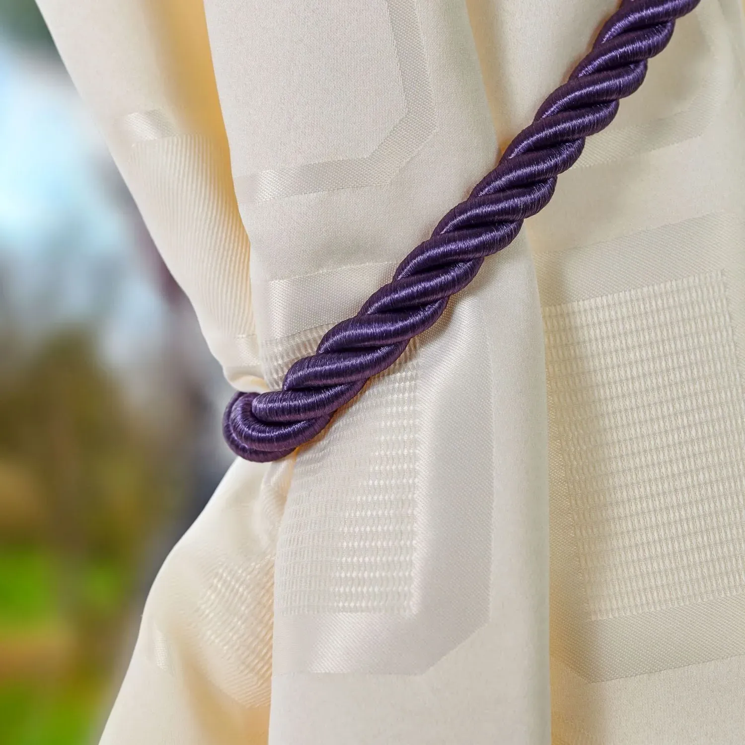 Pair Curtain Tiebacks - Purple, Rope