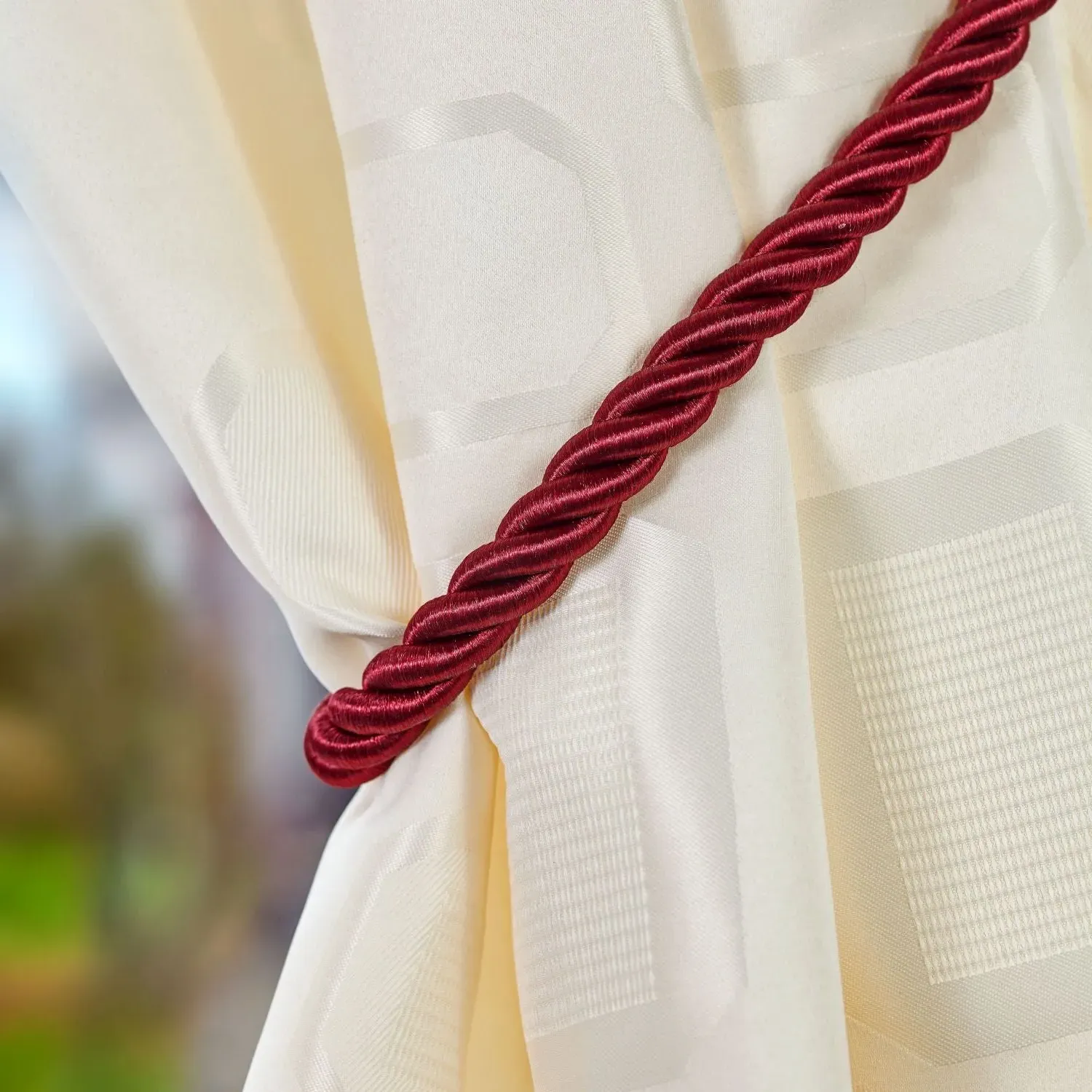 Pair Curtain Tiebacks - Red, Rope