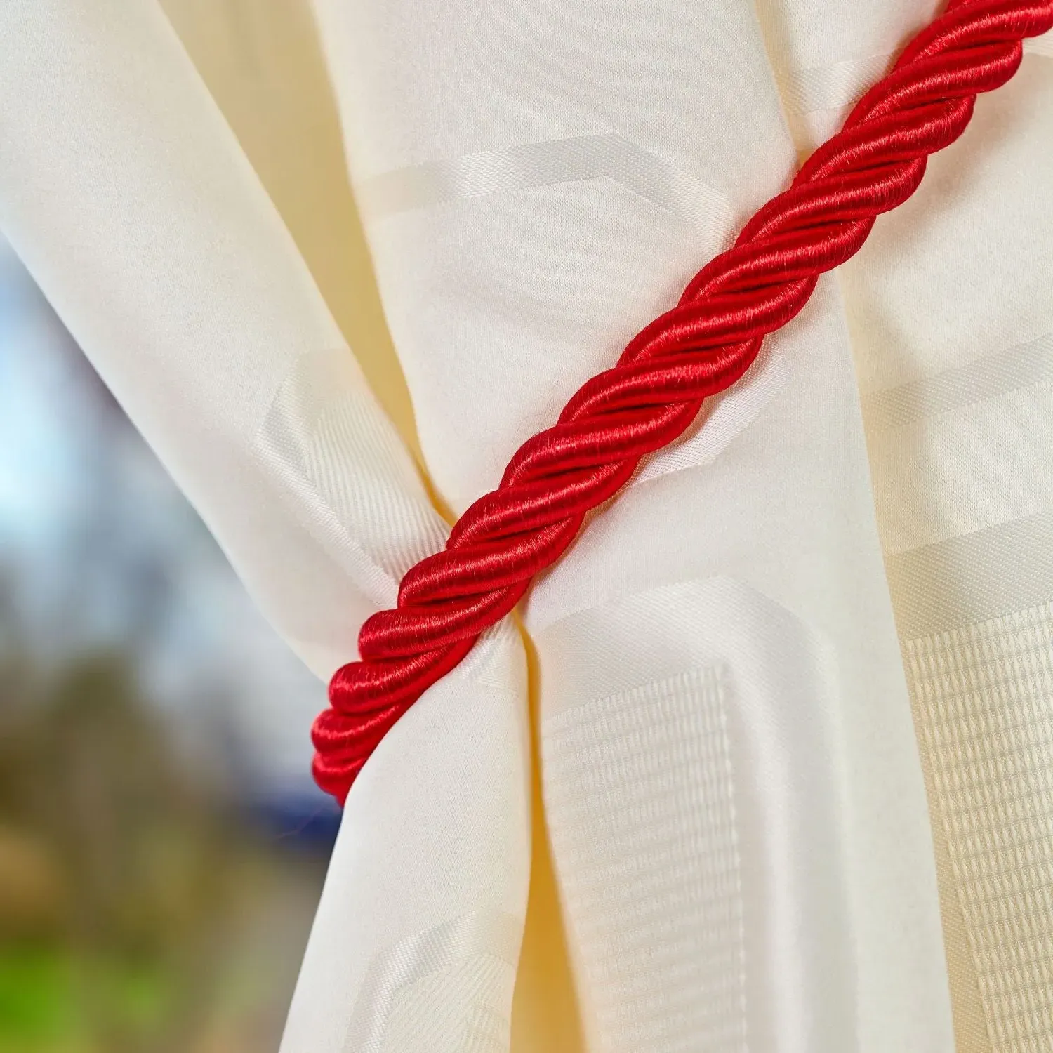 Pair Curtain Tiebacks - Red, Rope