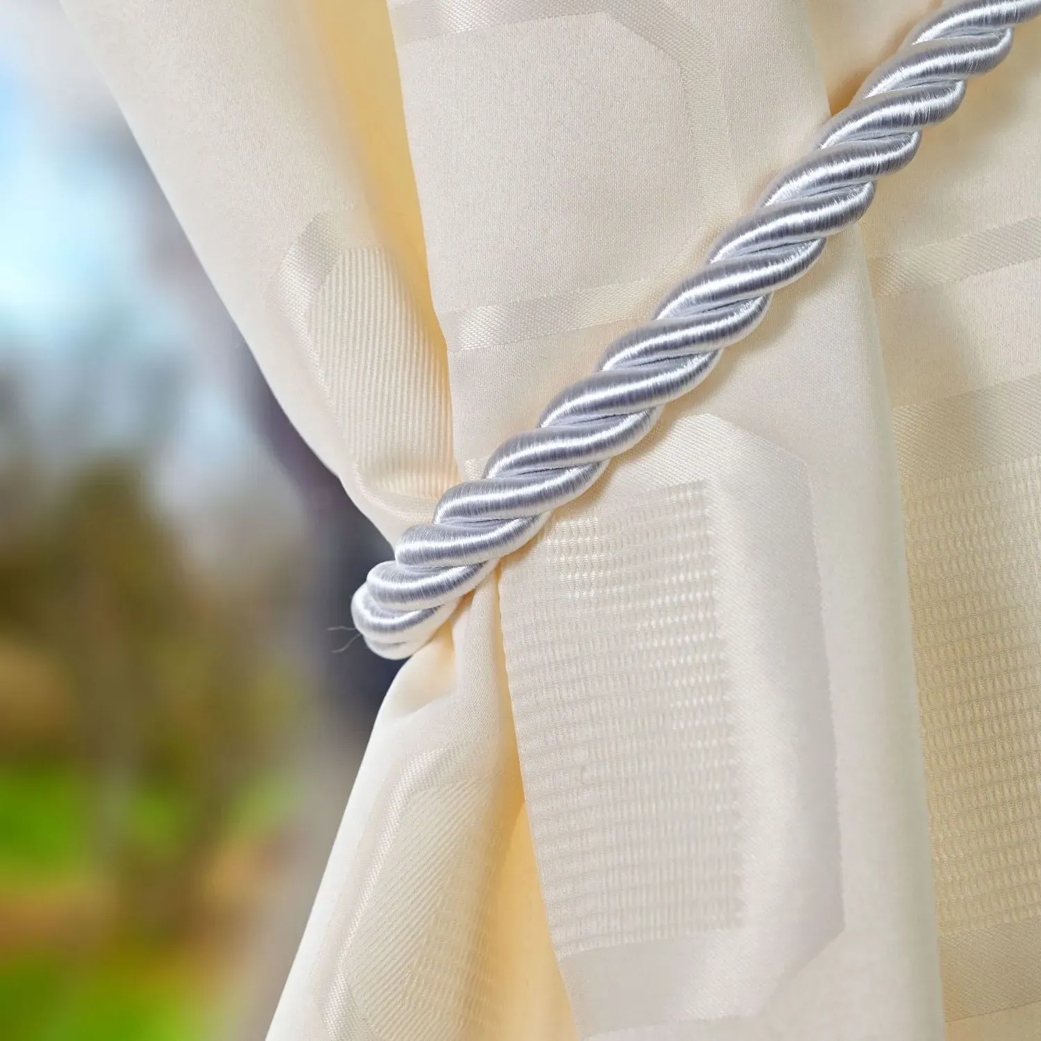 Pair Curtain Tiebacks - White, Rope