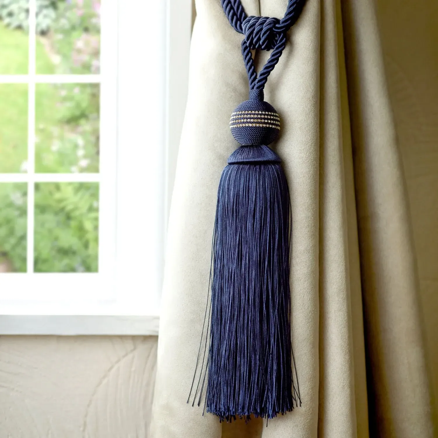 Pair Curtain Tiebacks with Tassels - Blue, Rope image