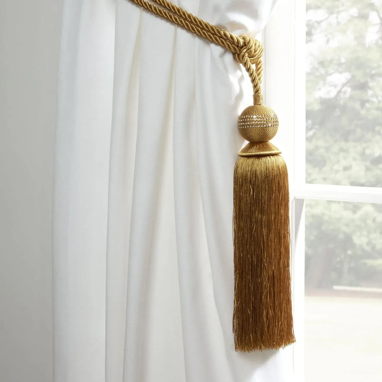 Pair Curtain Tiebacks with Tassels - Yellow, Rope