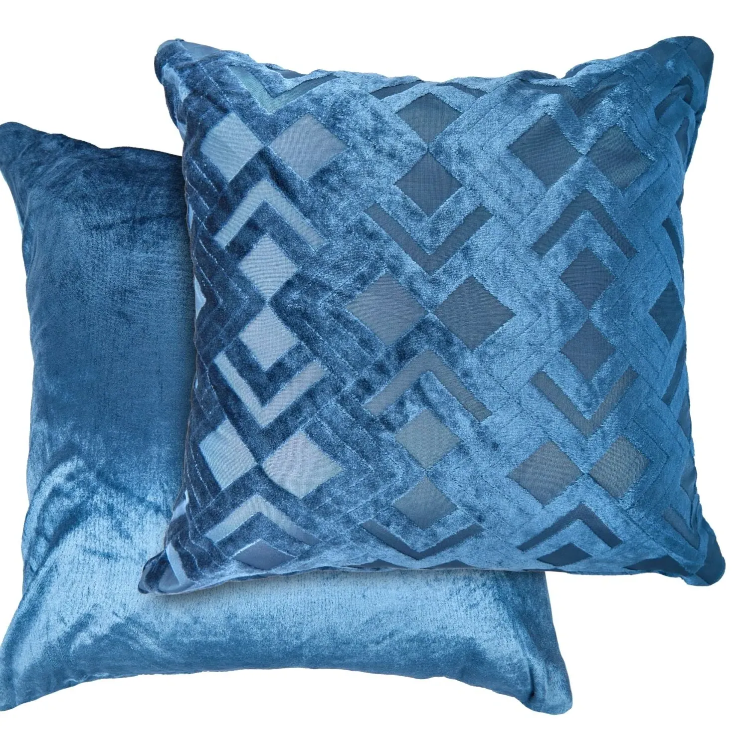 Pair Cushion Covers Art Deco - Blue, Velvet