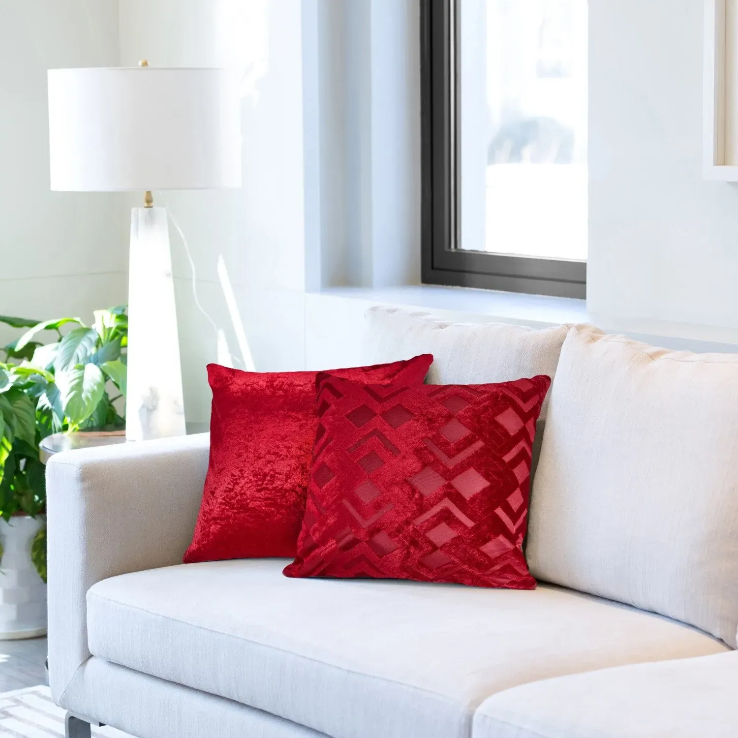 Pair Cushion Covers Art Deco - Red, Velvet