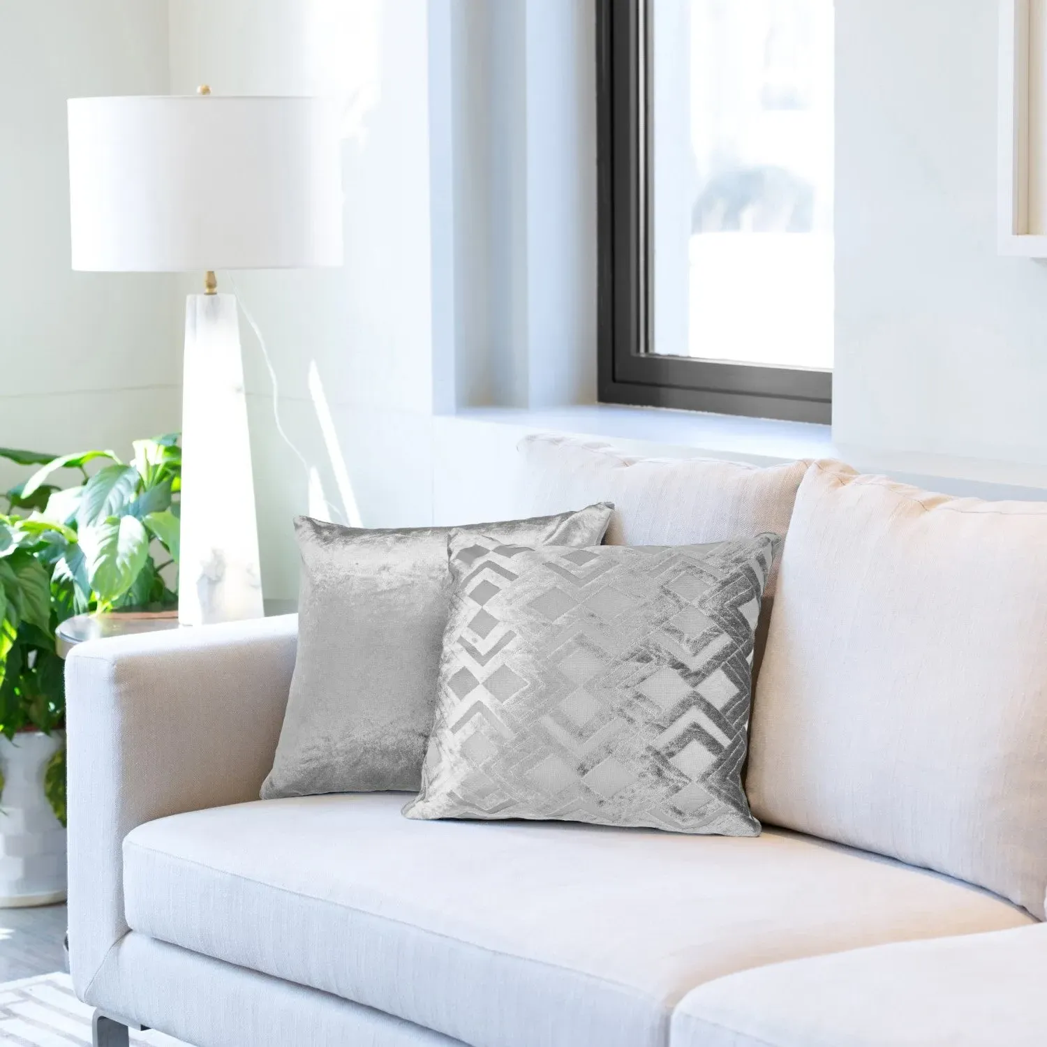 Pair Cushion Covers Art Deco - Silver, Velvet