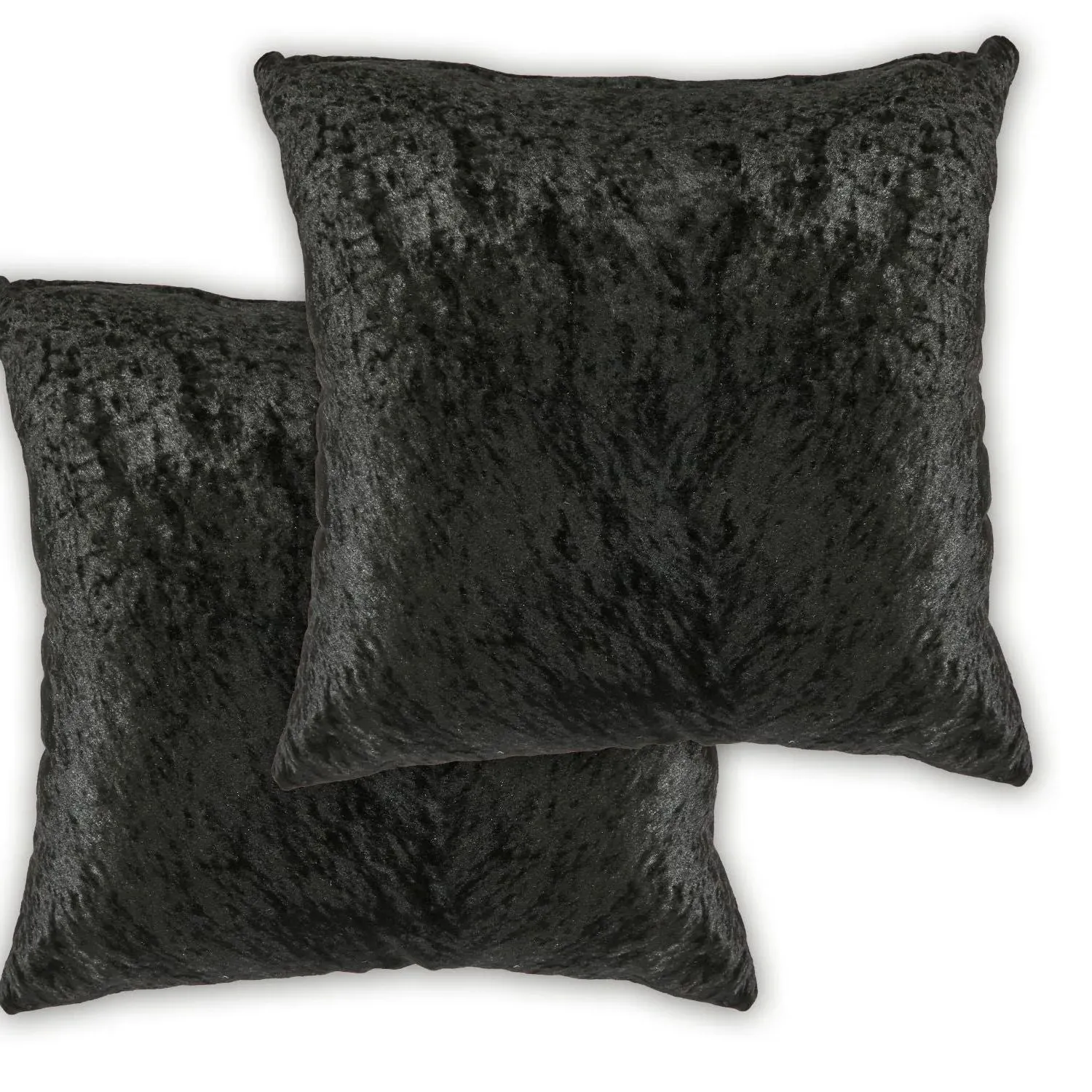 Pair Cushion Covers - Black, Crushed Velvet