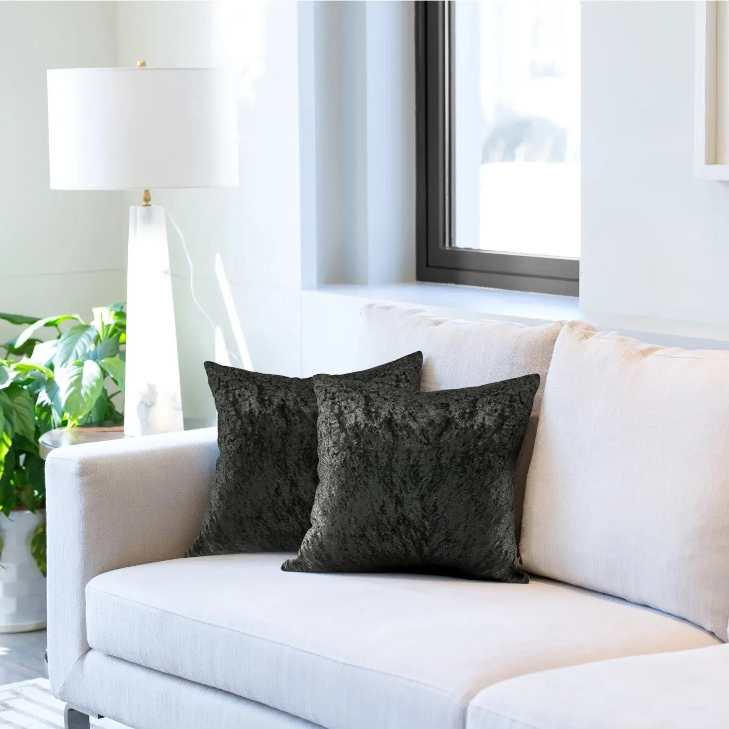 Pair Cushion Covers - Black, Crushed Velvet image
