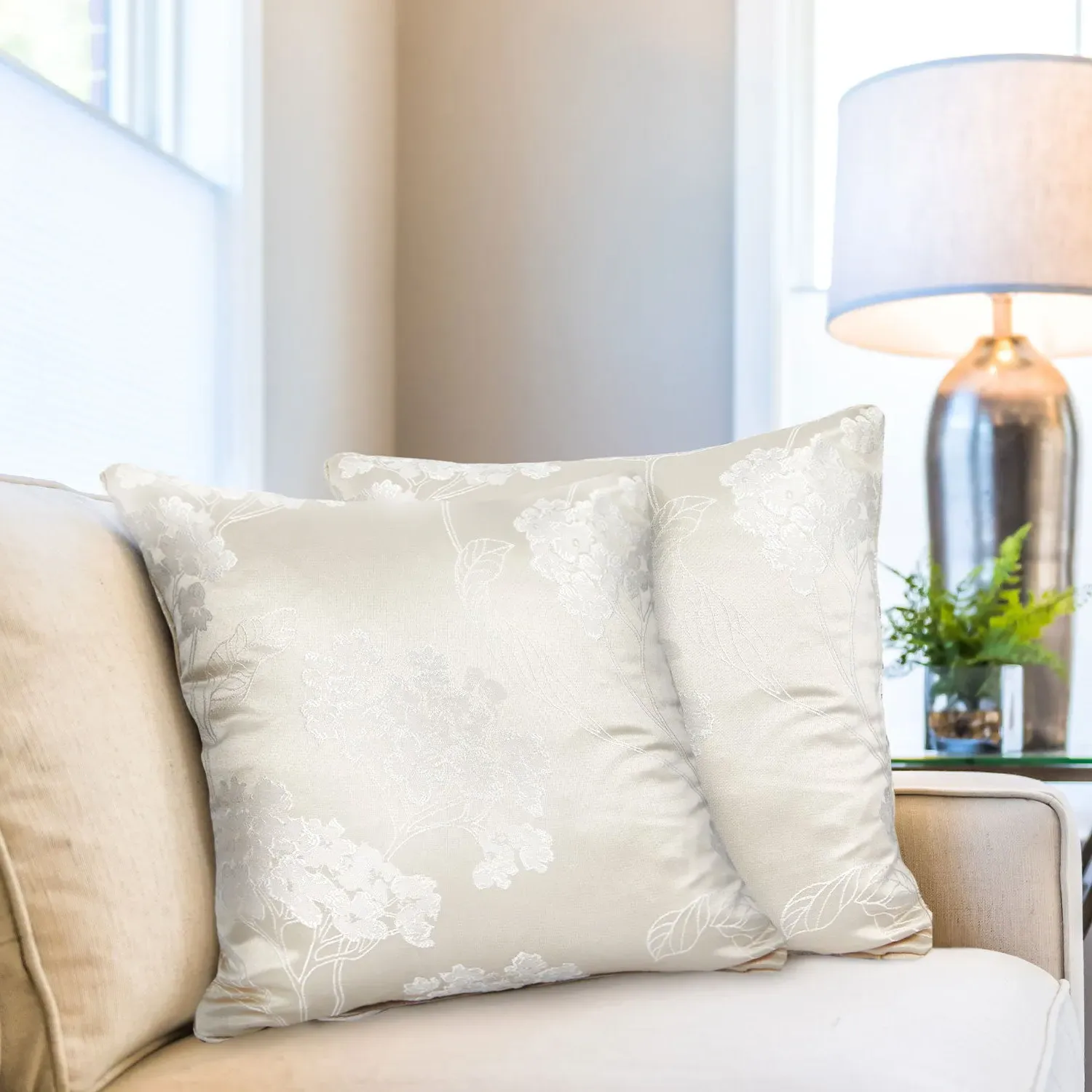 Pair Cushion Covers Blossom - Cream, Jacquard