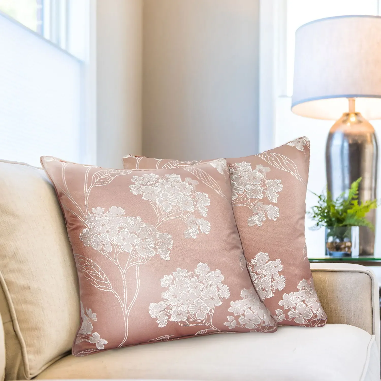 Pair Cushion Covers Blossom - Pink, Jacquard