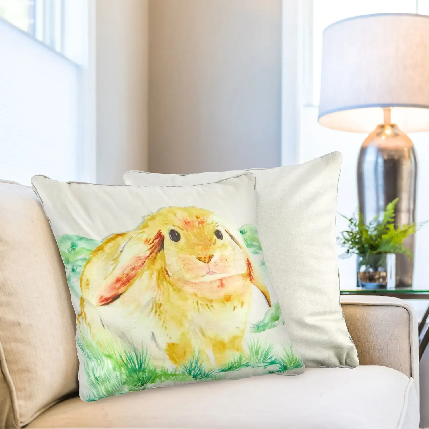 Pair Cushion Covers Bunny Print - Multi, Velvet image