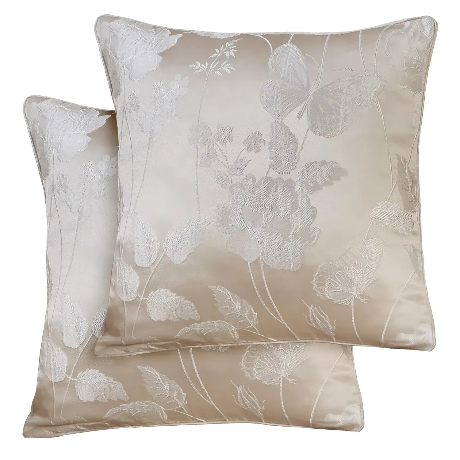 Pair Cushion Covers Butterfly - Cream, Jacquard
