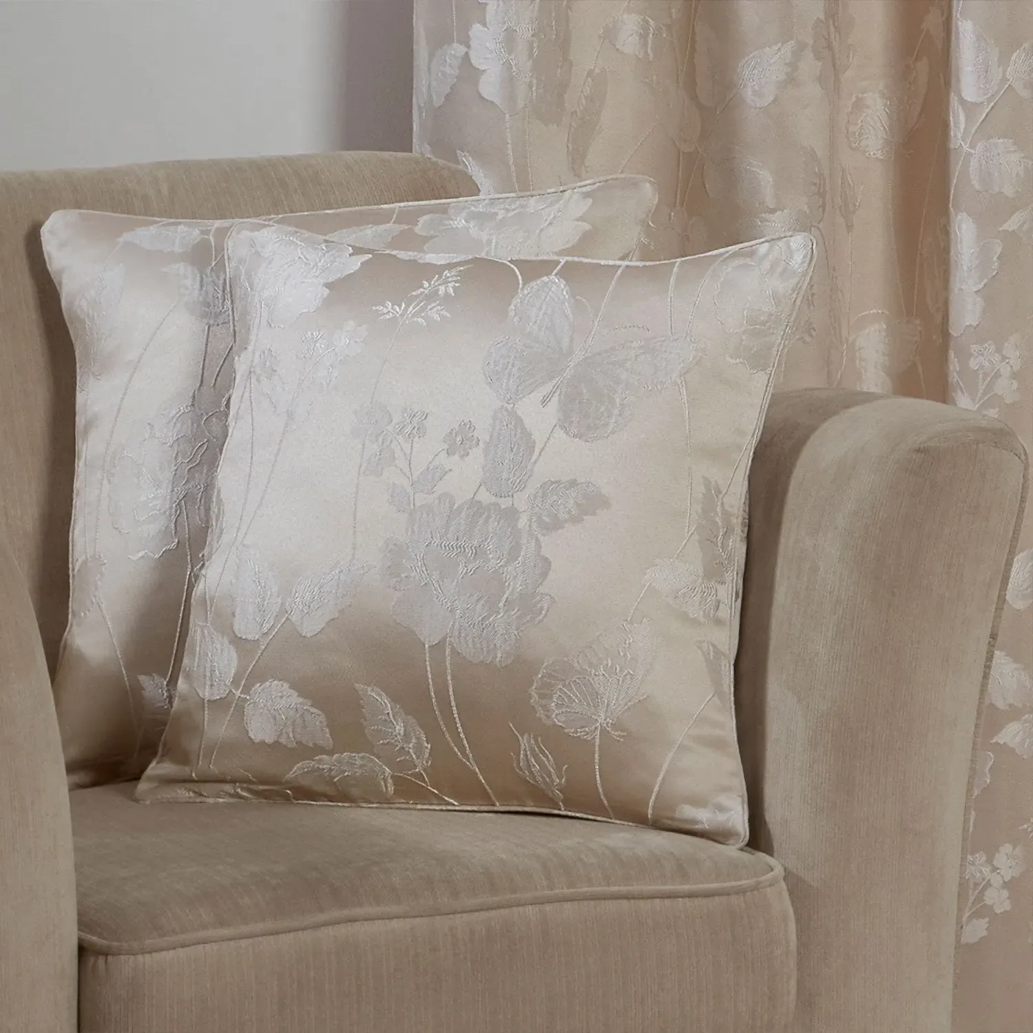 Pair Cushion Covers Butterfly - Cream, Jacquard