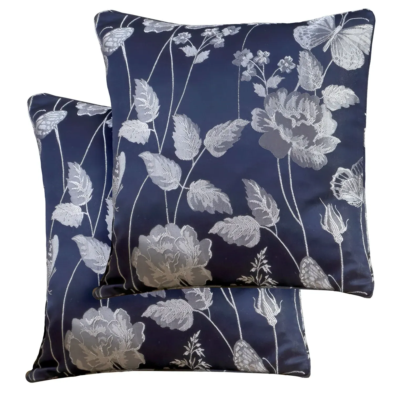 Pair Cushion Covers Butterfly - Navy, Jacquard