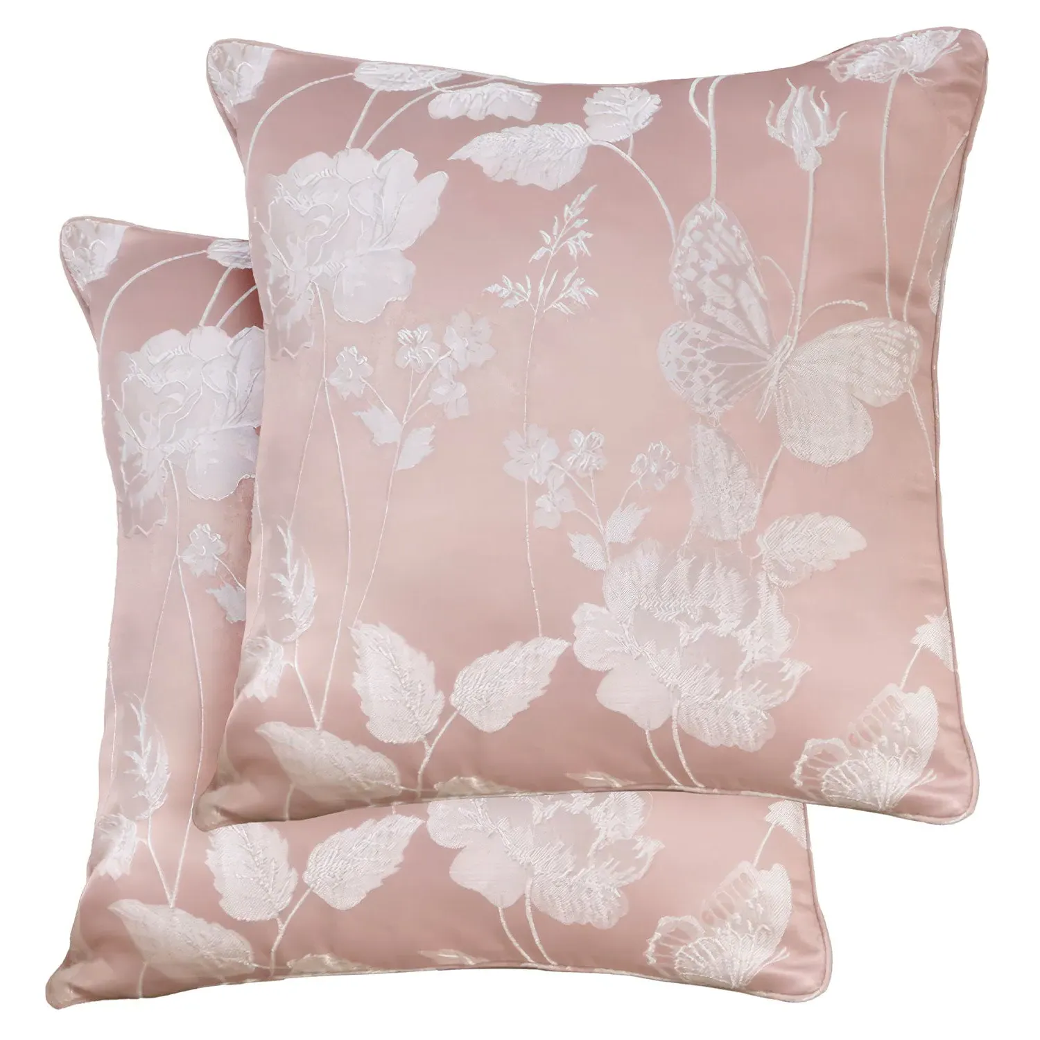 Pair Cushion Covers Butterfly - Pink, Jacquard