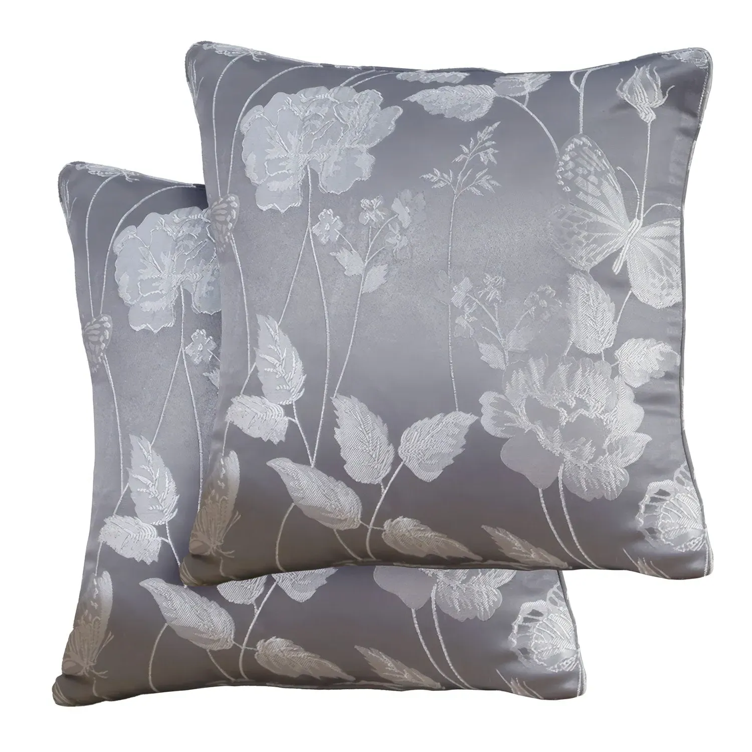 Pair Cushion Covers Butterfly - Silver, Jacquard