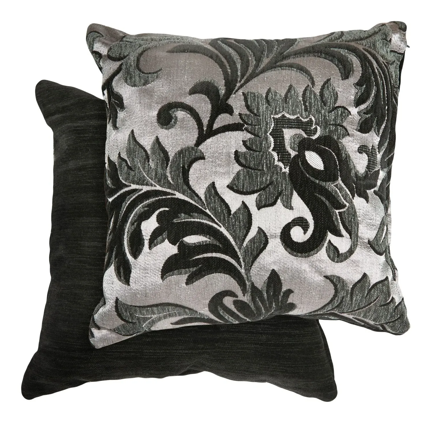 Pair Cushion Covers Damask - Black, Chenille