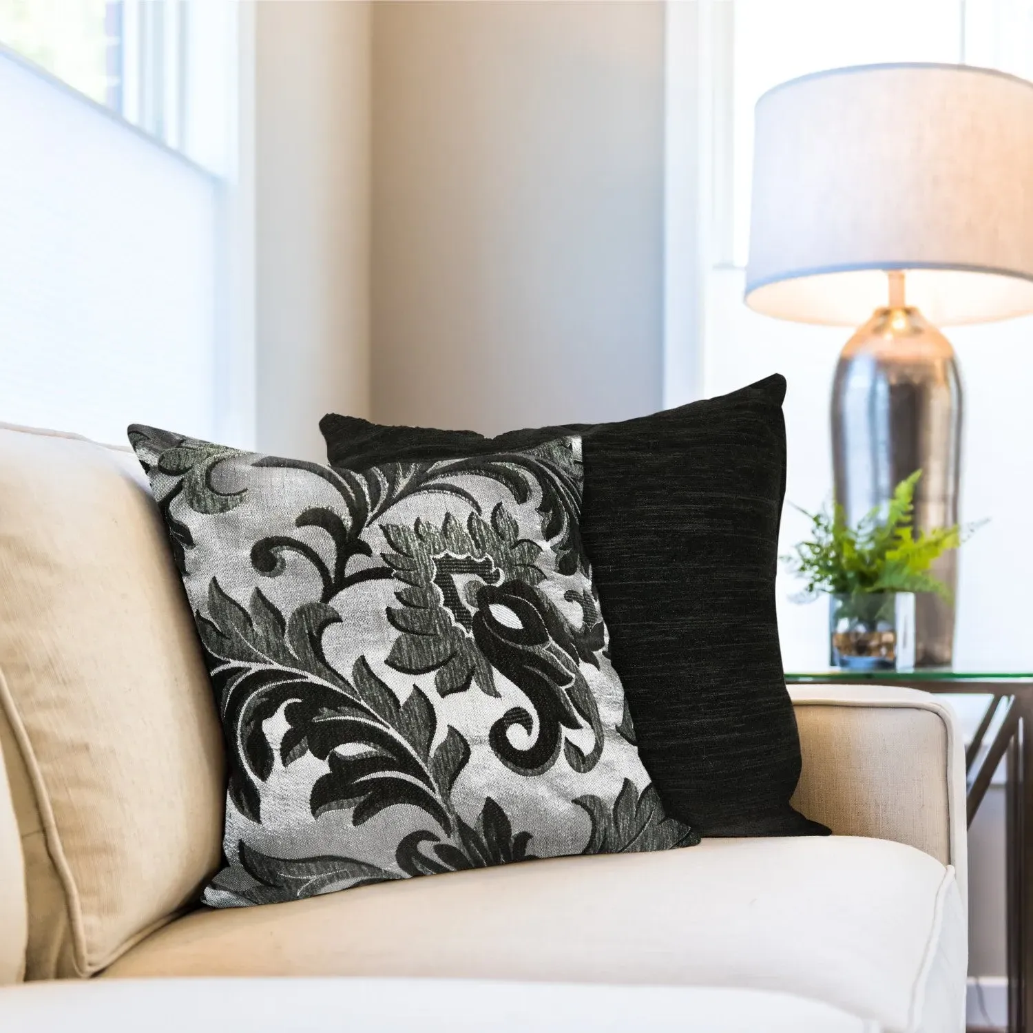 Pair Cushion Covers Damask - Black, Chenille image
