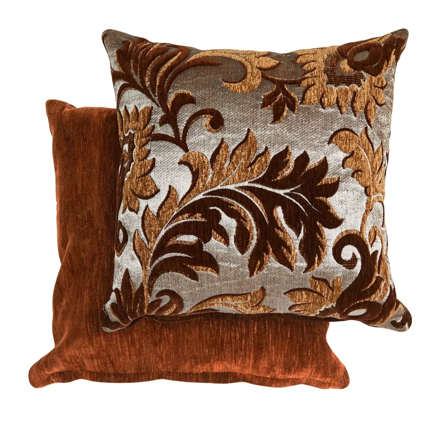 Pair Cushion Covers Damask - Brown, Chenille