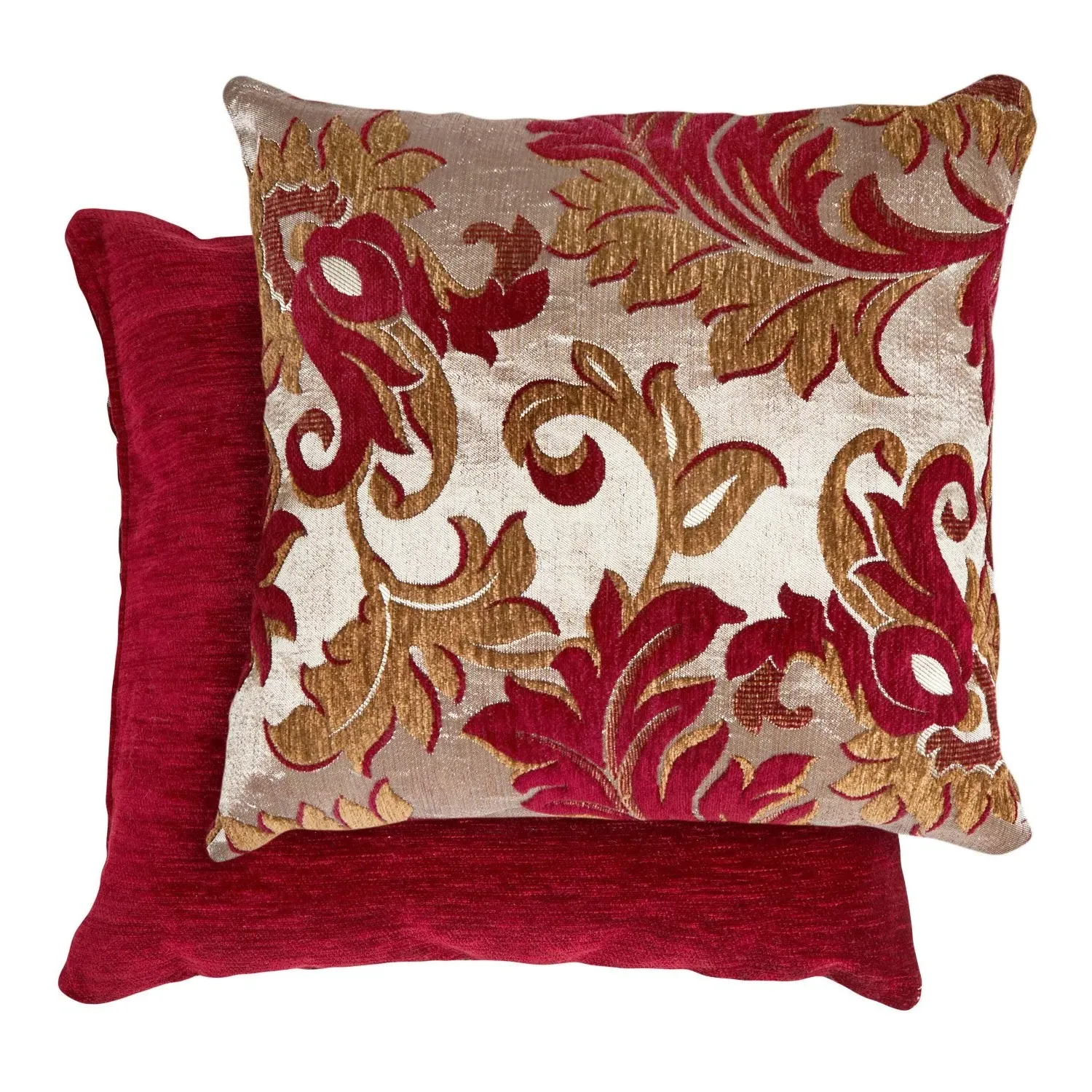 Pair Cushion Covers Damask - Red, Chenille