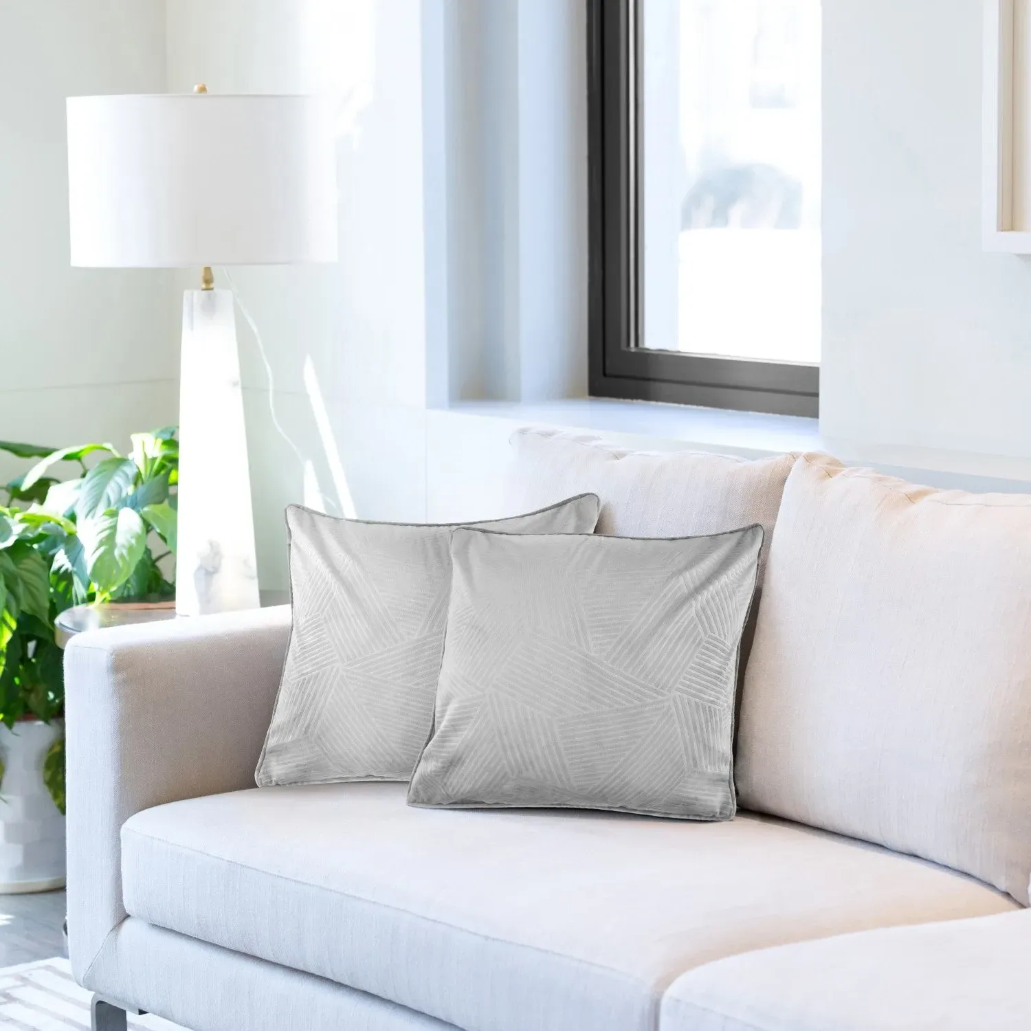 Pair Cushion Covers Embossed Geo - Silver, Velvet