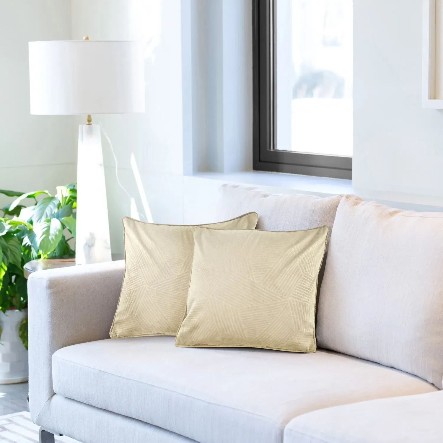 Pair Cushion Covers Embossed Geo - Stone, Velvet