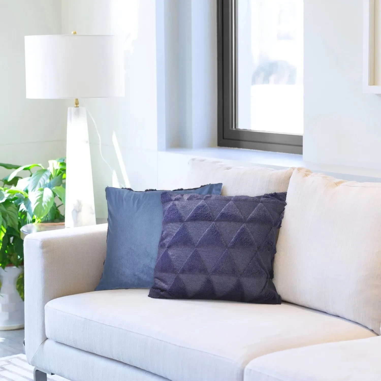 Pair Cushion Covers Geometric Tufted - Blue, Polyester