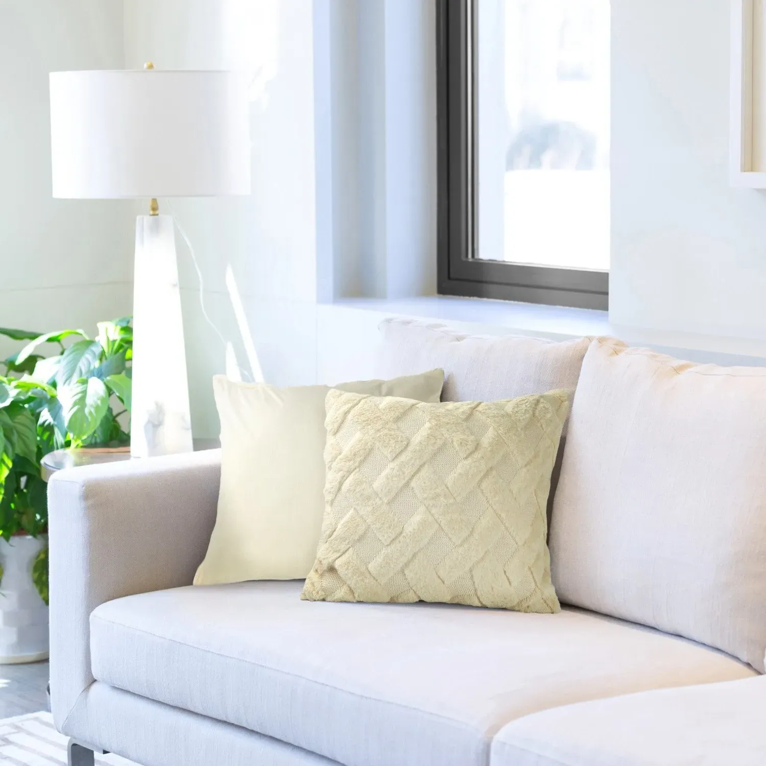 Pair Cushion Covers Geometric Tufted - Cream, Polyester