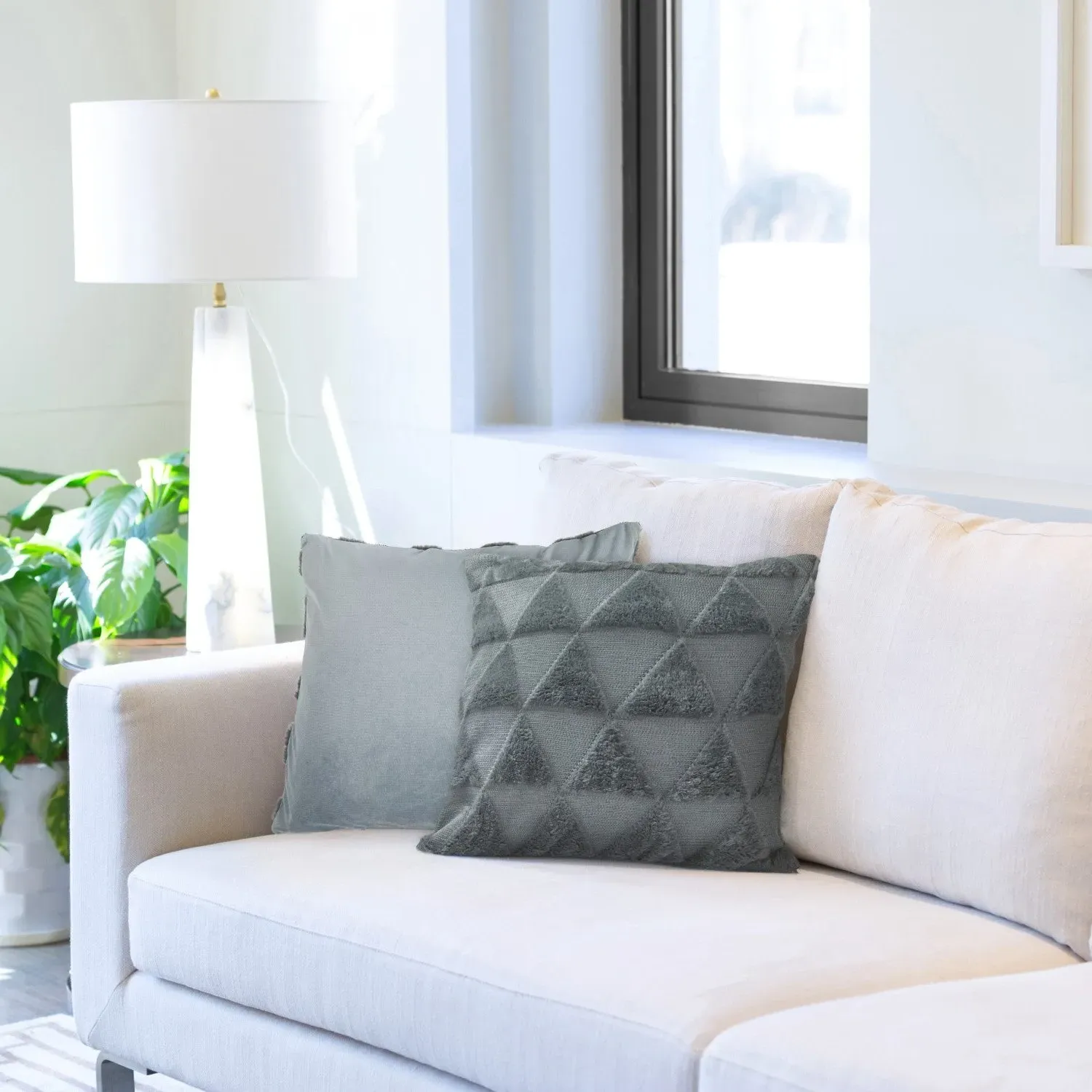 Pair Cushion Covers Geometric Tufted - Grey, Polyester