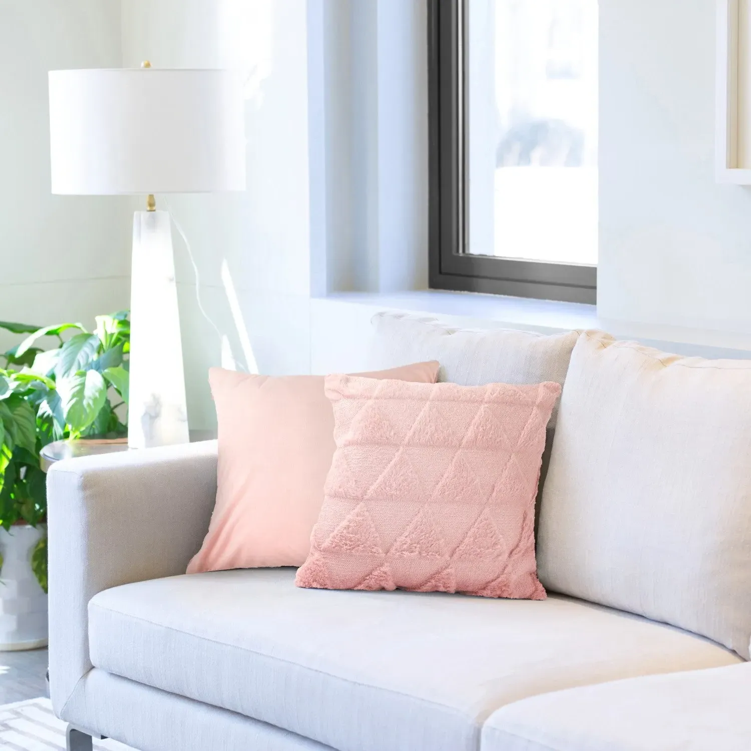 Pair Cushion Covers Geometric Tufted - Pink, Polyester